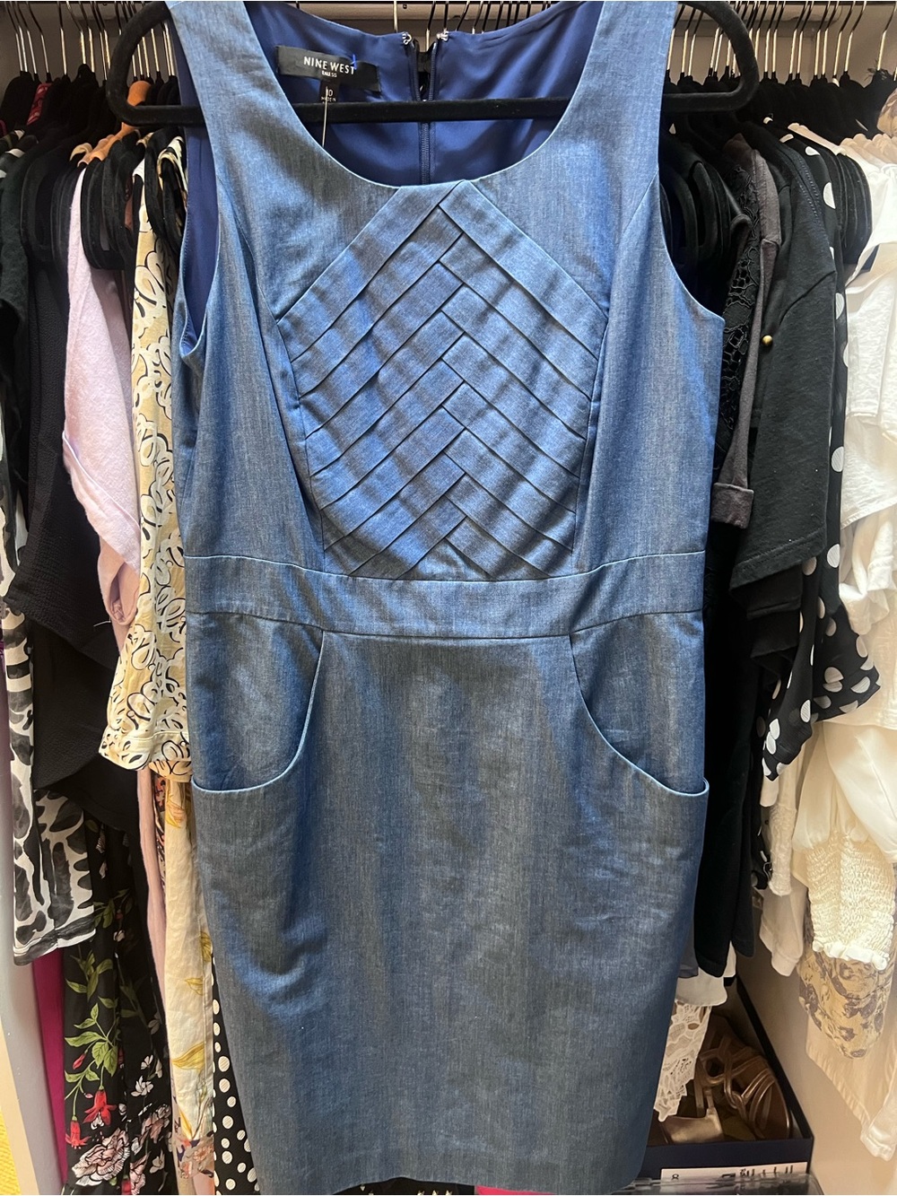 Nine West Chambray Blue Denim look Dress with Label Detail